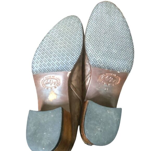 Salpy Riley Handmade USA Heeled Ankle Boot 10 Olive Distressed Back Zip Bootie - Picture 7 of 7